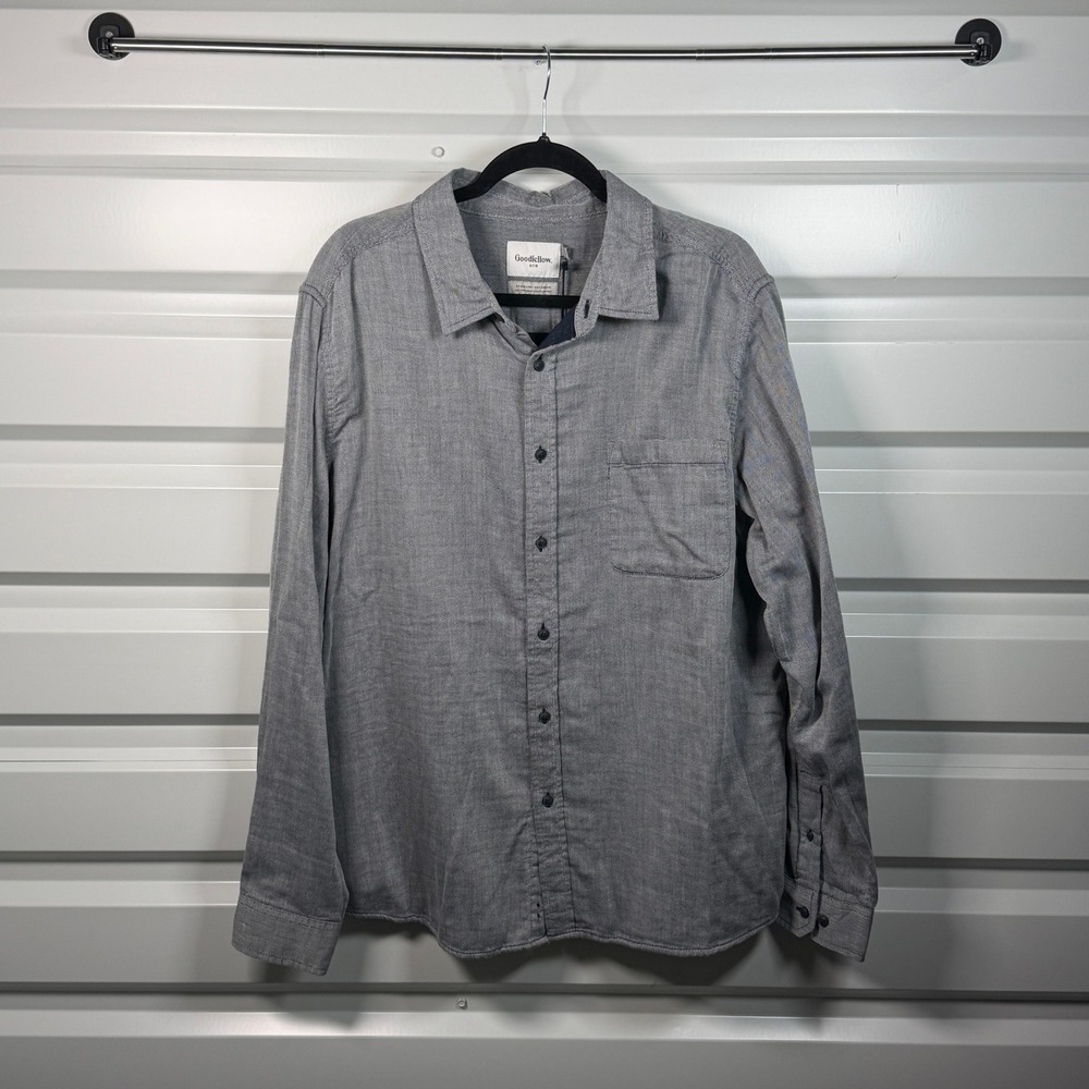 Goodfellow & Co Mens Grey Herringbone Long Sleeve‎ Button Down Shirt Cotton NEW